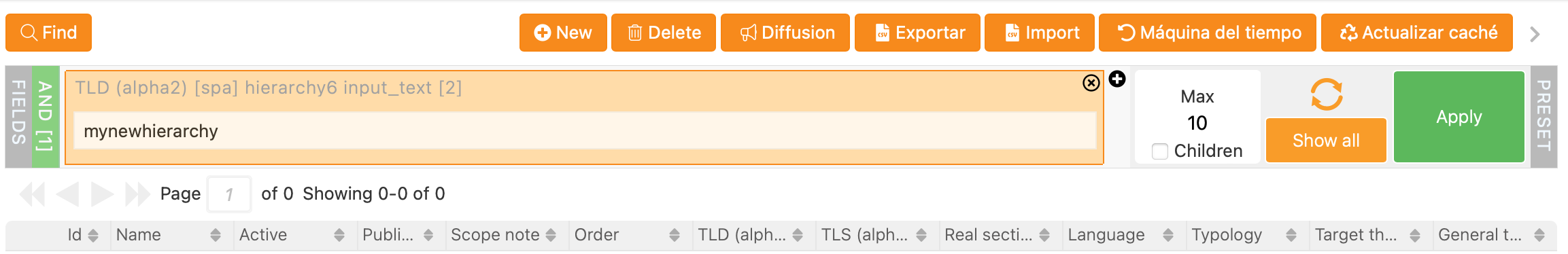 Searching TLD Alpha 2 into hierarchy section