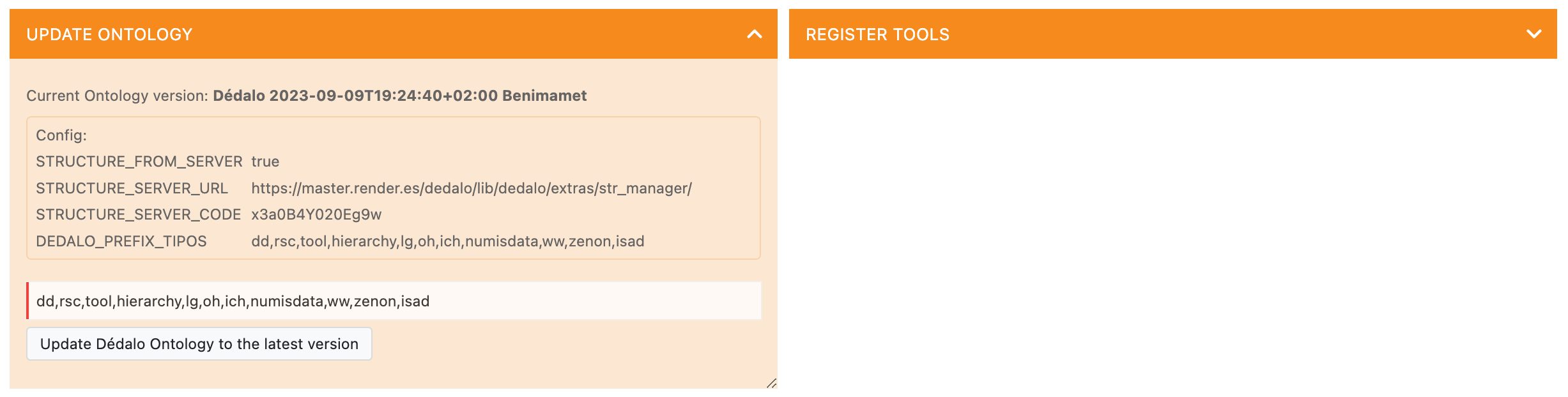 Updating ontology control panel