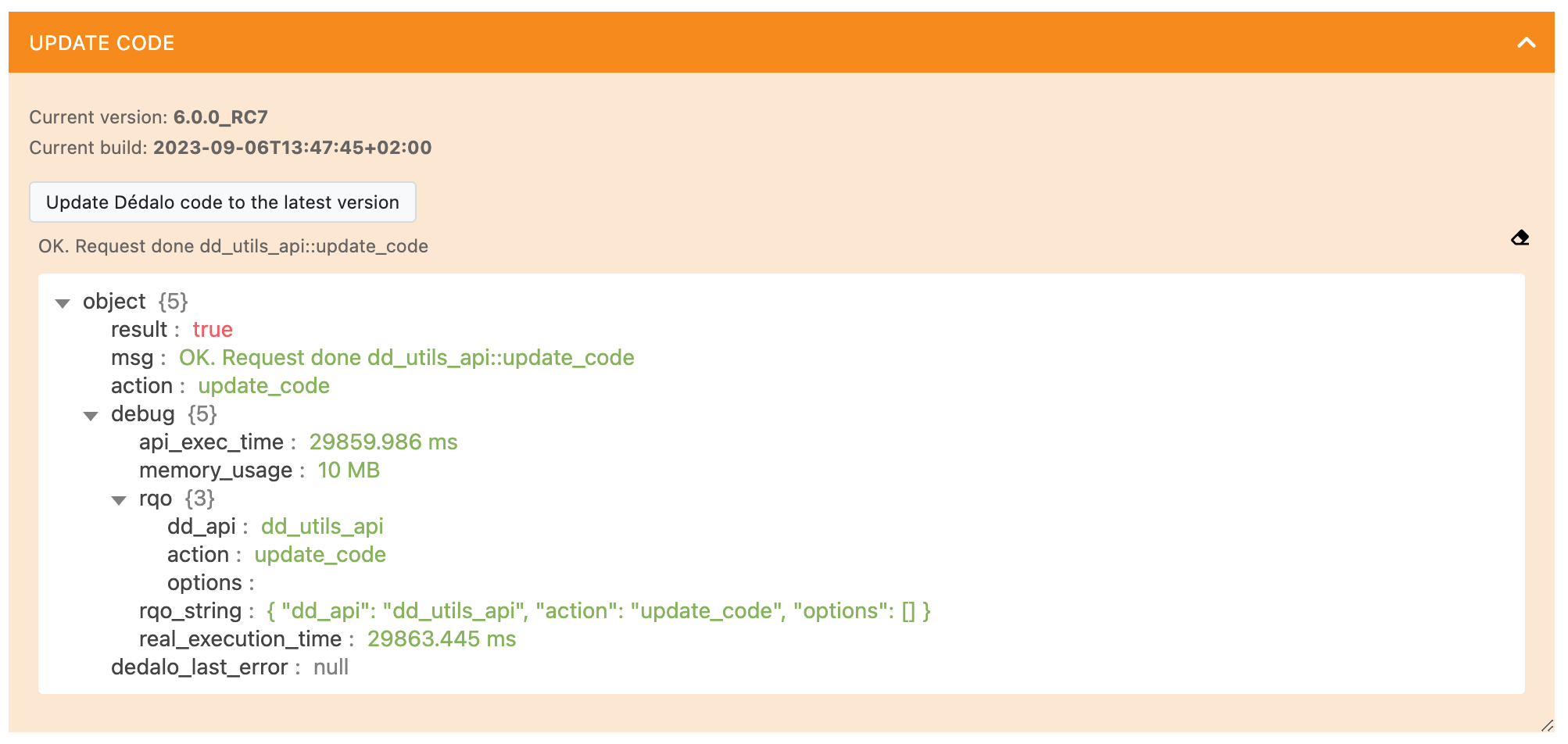 Updating code control panel