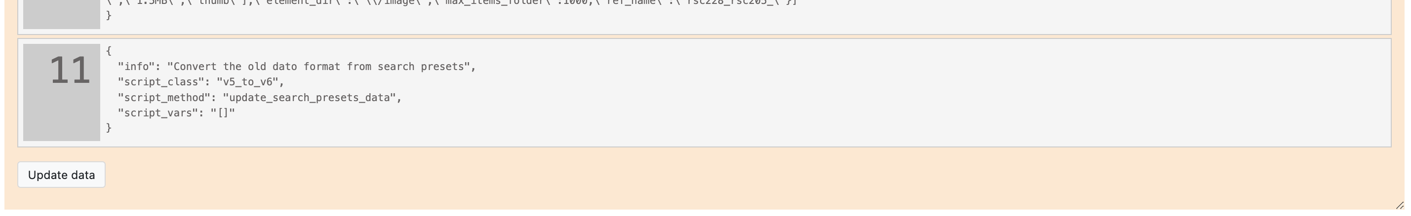 Updating data bottom control panel